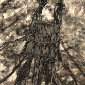 Free People Black Leather Tassle Fringe Purse